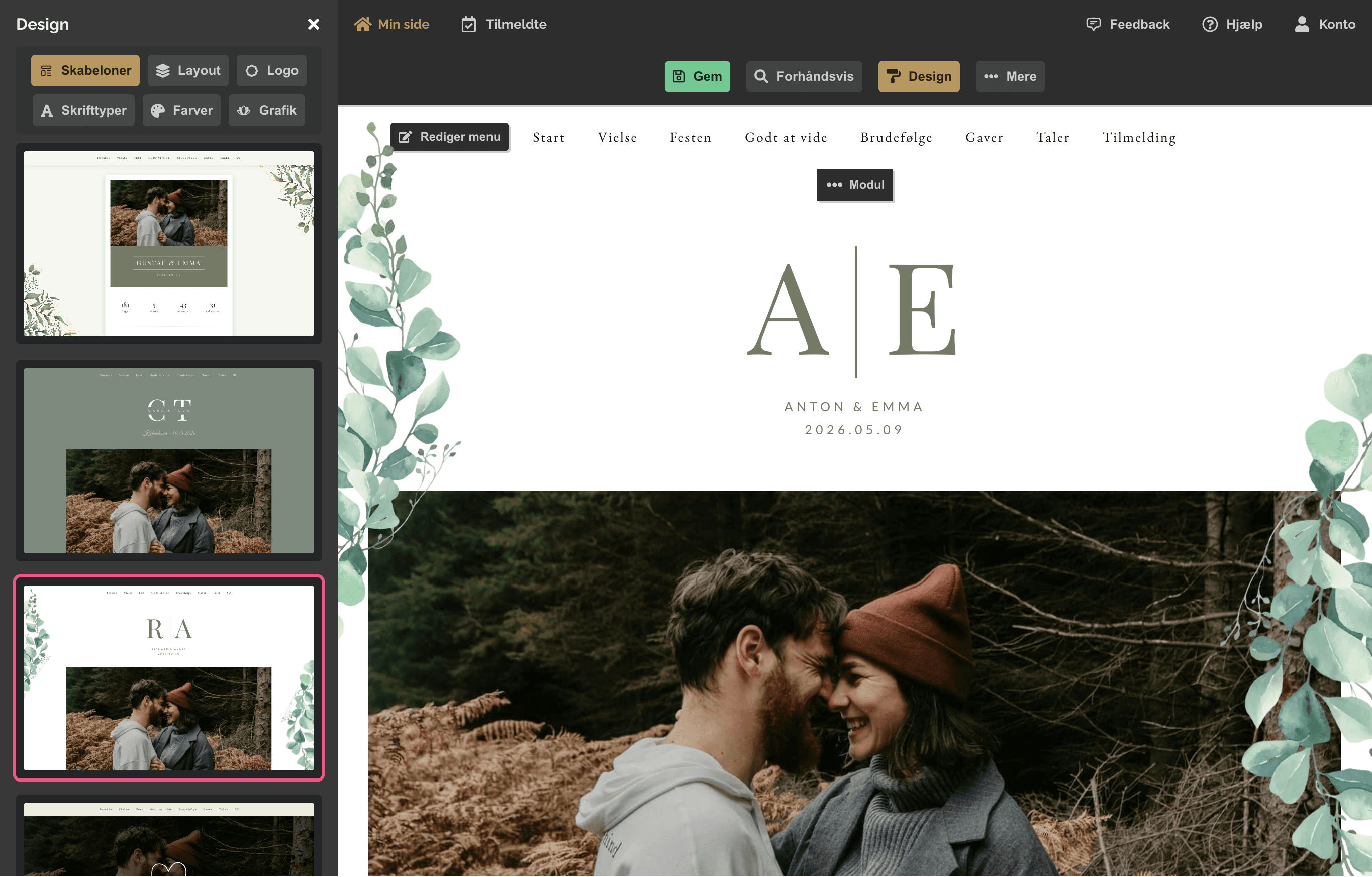 Eksempel på digital bryllupsinvitation